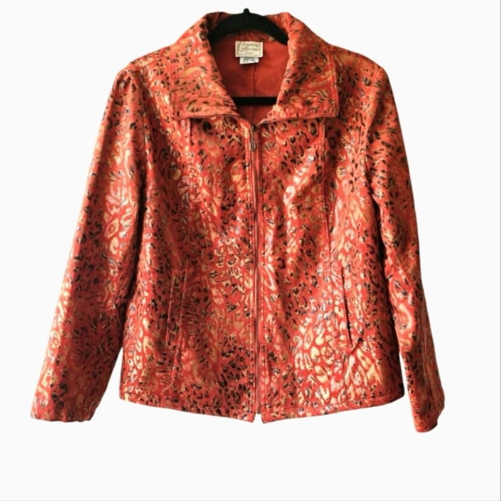 Vintage RARE Company Collection Burnt Orange Leopard Metallic Blazer Jacket 10P